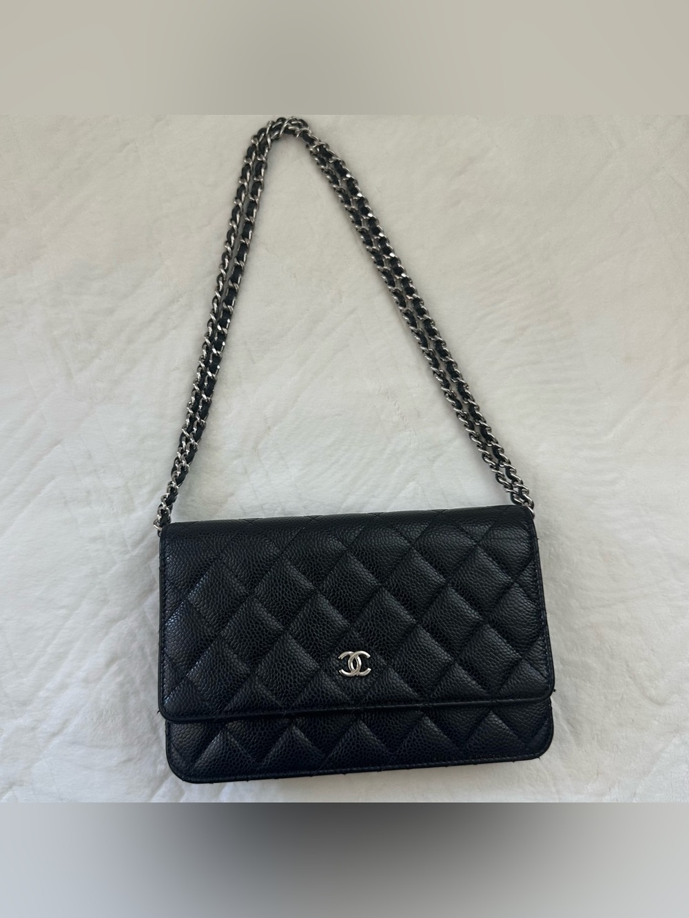 Chanel Wallet On Chain WOC Black Quilted Crossbody Bag Caviar Silver Hardware